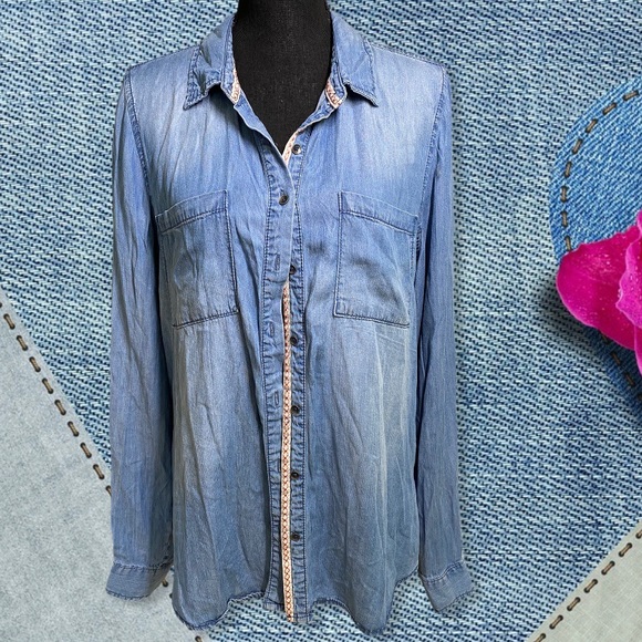Maurices Tops - Maurices denim relaxed shirt womens large long sleeve lightweight top